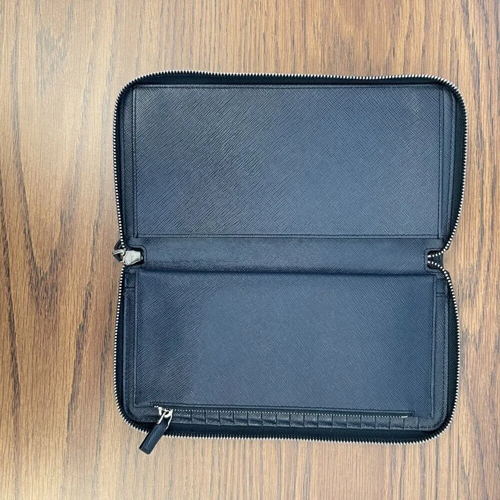 Prada Navy Saffiano Leather Long Travel Organizer Wallet - Preowned